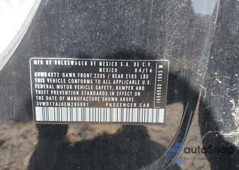 2014 Volkswagen Jetta 1.8T Se from USA, damaged, VIN 3VWD17AJ6EM285061